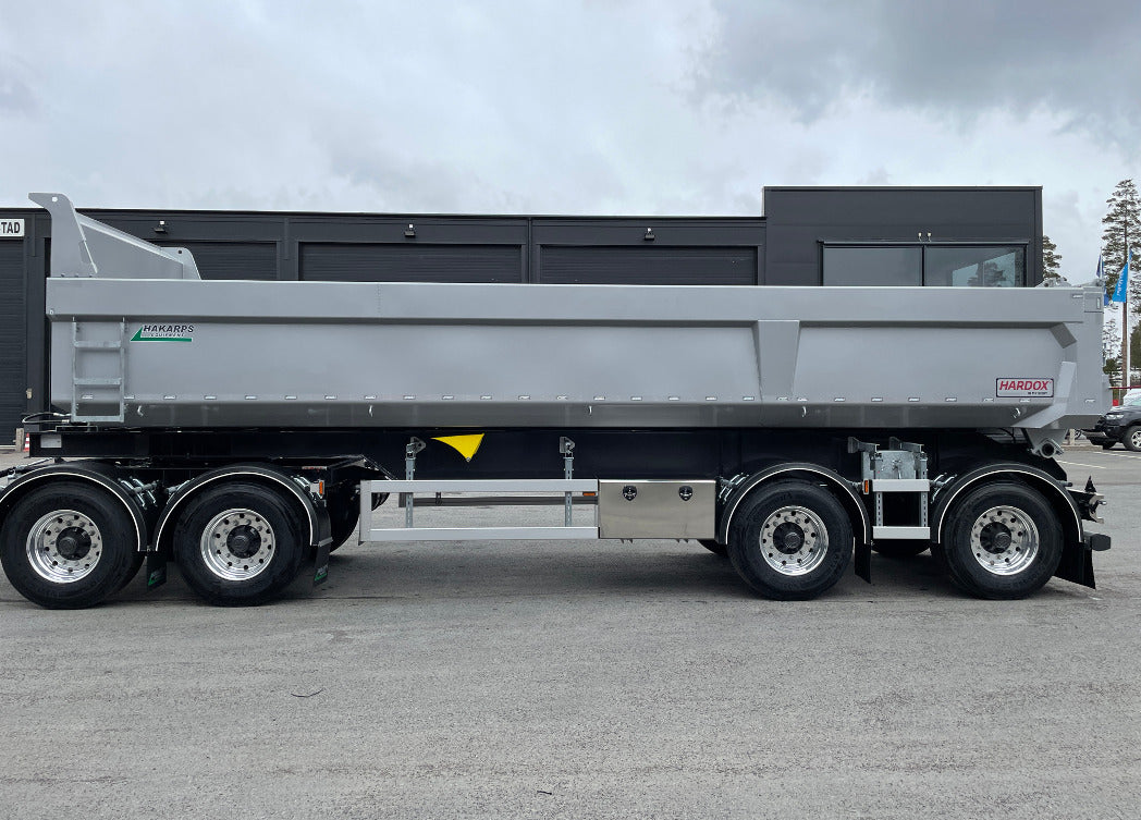 4 axlad 38 tons dumpervagn med skjutbar dragstång och singelhjul