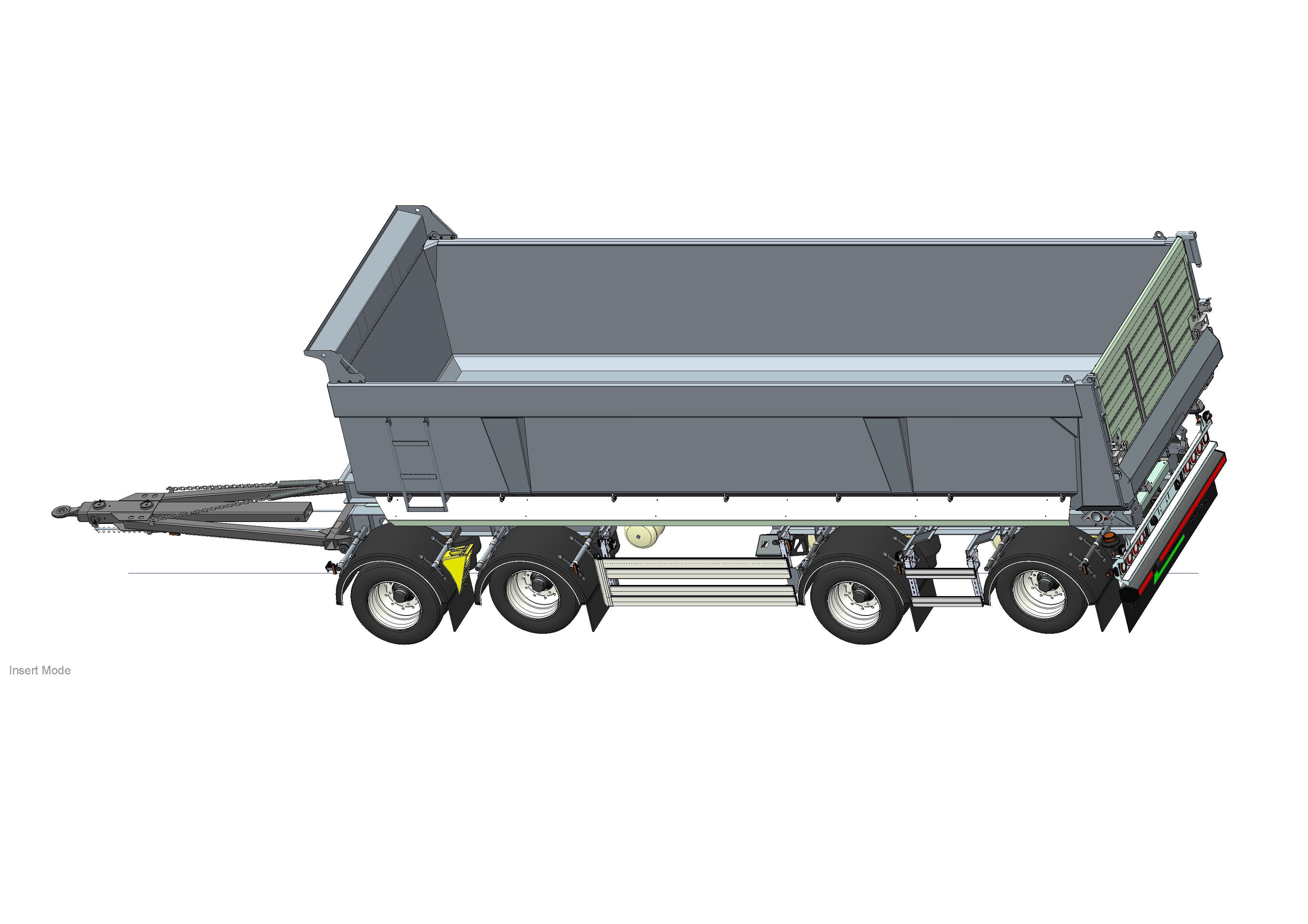 4 axlad 38 tons dumpervagn med skjutbar boggie och låsbar vändkrans