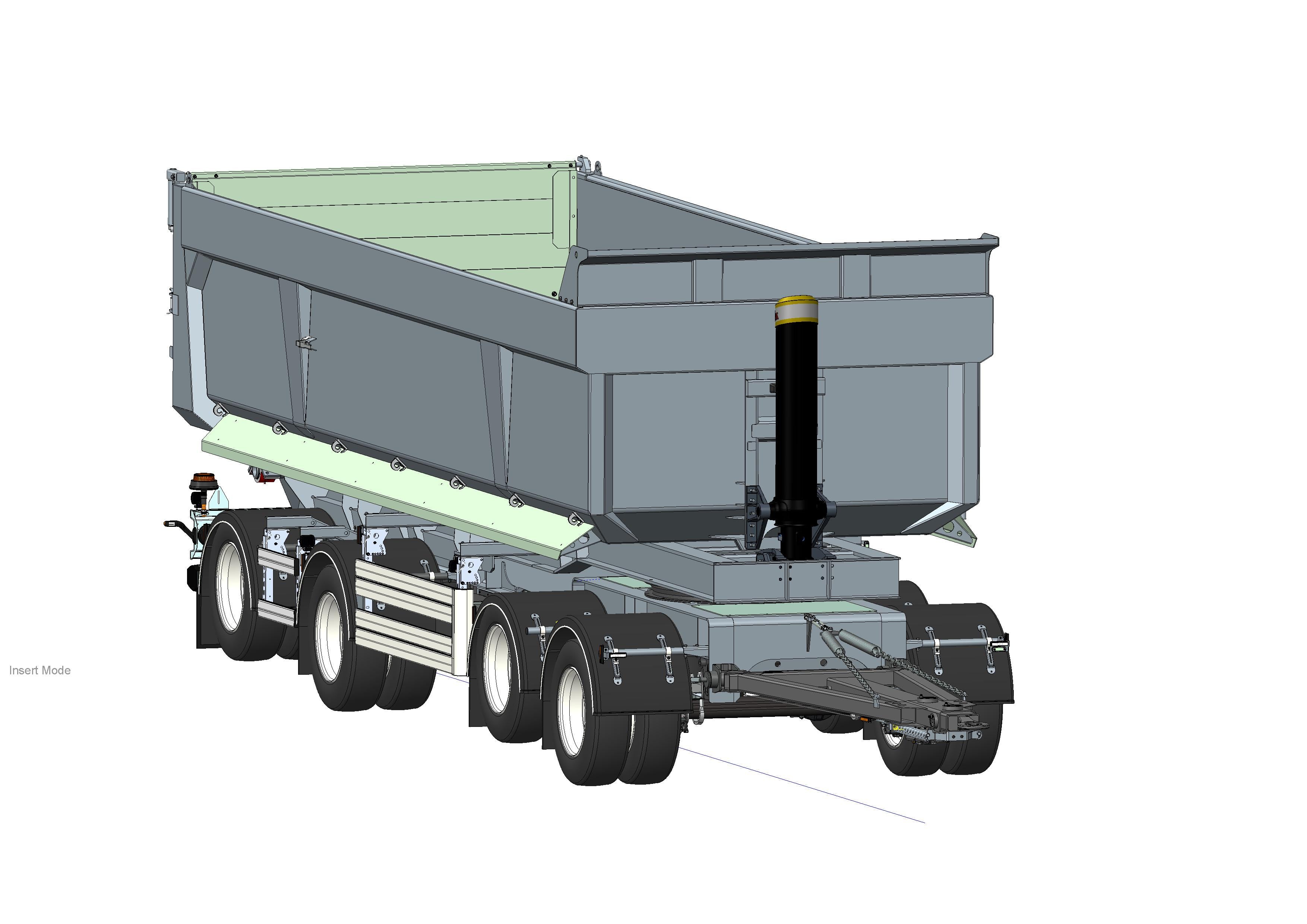 4 axlad 38 tons dumpervagn med skjutbar boggie och låsbar vändkrans