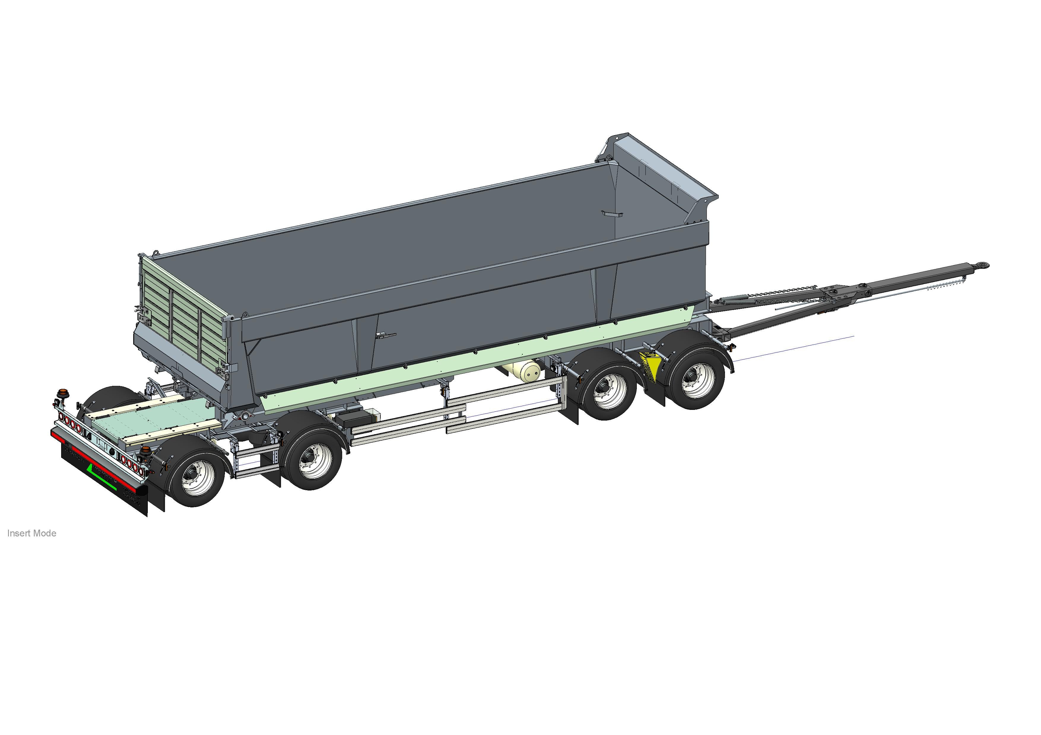 4 axlad 38 tons dumpervagn med skjutbar boggie och låsbar vändkrans