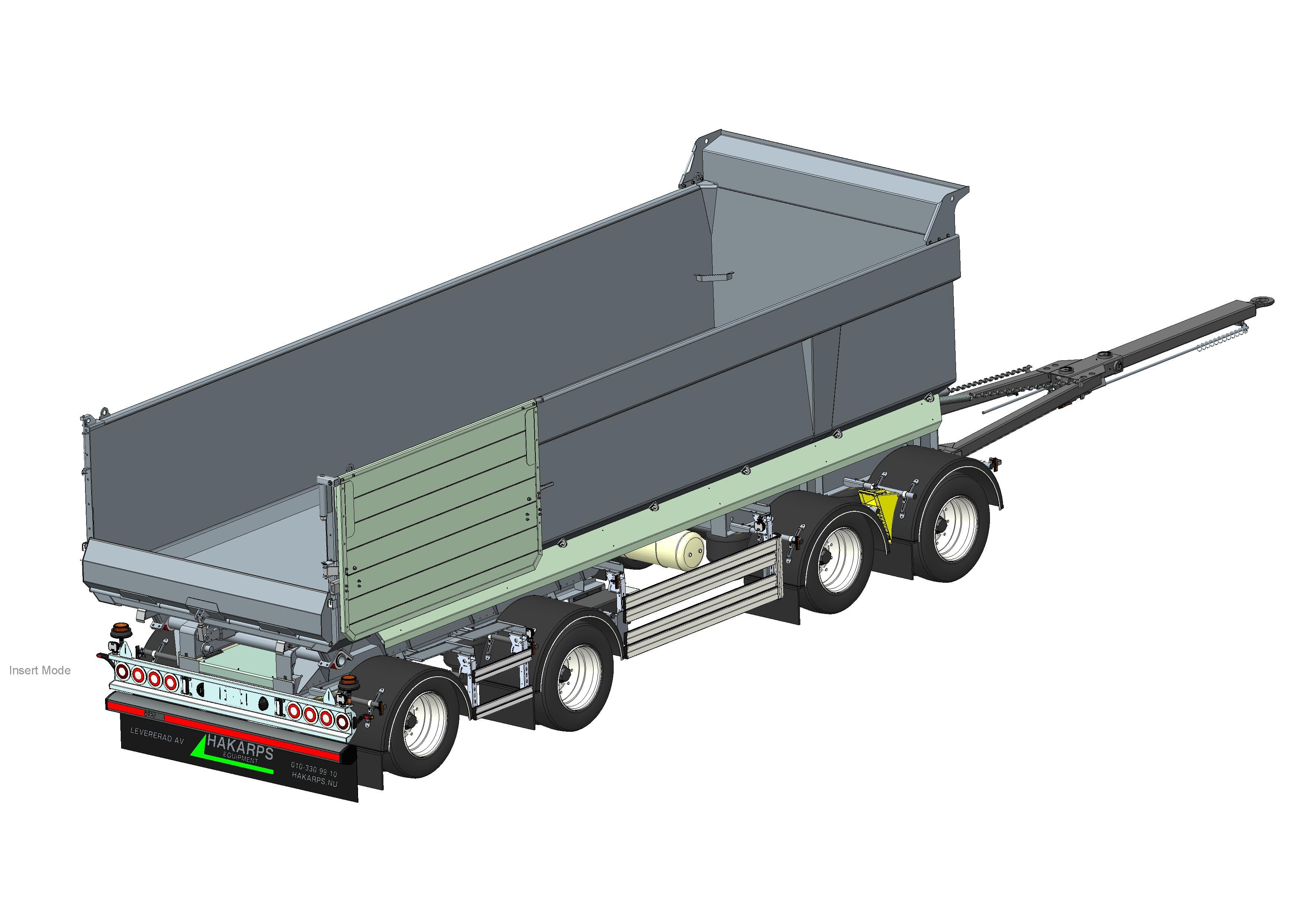 4 axlad 38 tons dumpervagn med skjutbar boggie och låsbar vändkrans