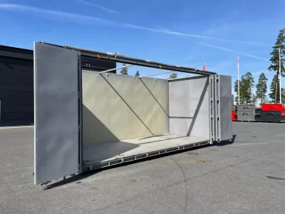 Grå större öppningsbar container.